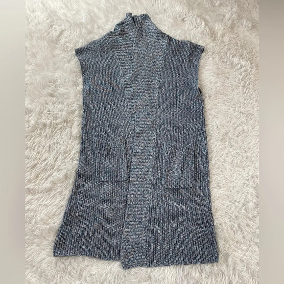 CAbi Sleeveless Blue Knit Long Duster Open Front Sweater Cardigan Women’s Size S - Picture 3 of 11
